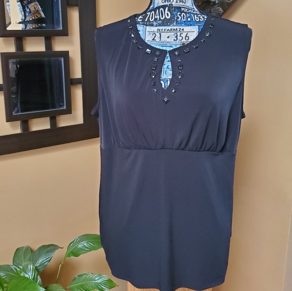 George Tops - GEORGE  BLACK BEADED NECKLINE TANK TOP!